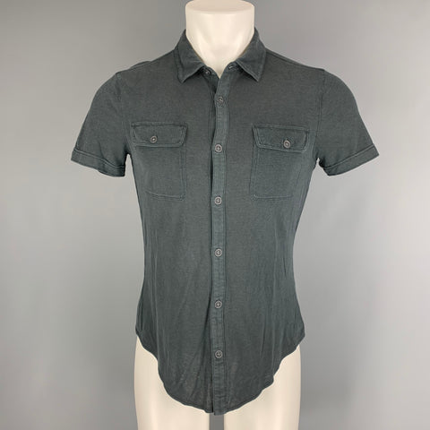 JOHN VARVATOS Size S Grey Silk & Cotton Short Sleeve Short Sleeve Shirt