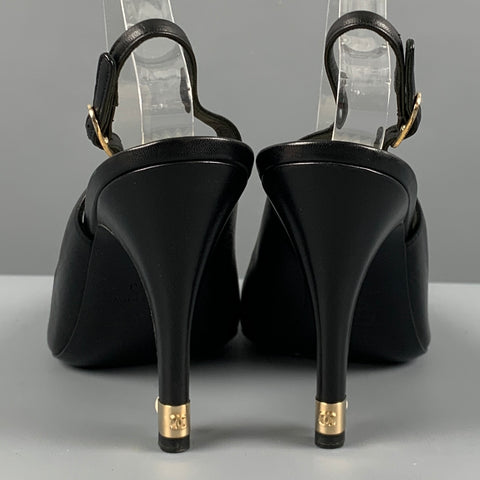 CHANEL Talla 9 Zapatos de tacón con tira trasera de cuero negro