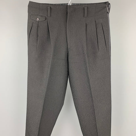 Vintage MATSUDA Size L Black on Black Jacquard Wool Pleated Dress Pants