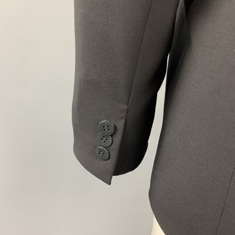 DONNA KARAN Size 2 Black Gabardine Wool Blend Jacket Blazer
