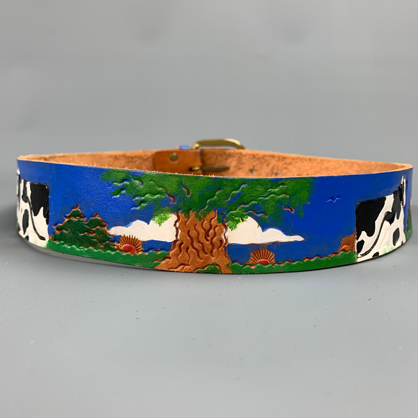 DIANE WEISS NYC Size 32 Blue & Green Cow Hand Painted Leather Belt