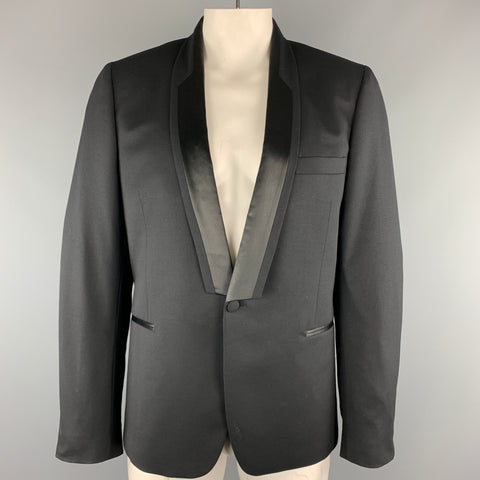 PAUL SMITH Manteau de sport à col châle en laine unie noire taille 44
