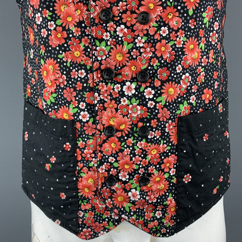 ENGINEERED GARMENTS Size L Black & Red Floral Cotton Reversible Vest (Indoor)