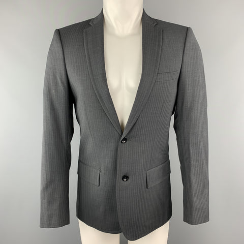 FILIPPA K 36 Dark Gray Stripe Polyester Blend Notch Lapel Sport Coat