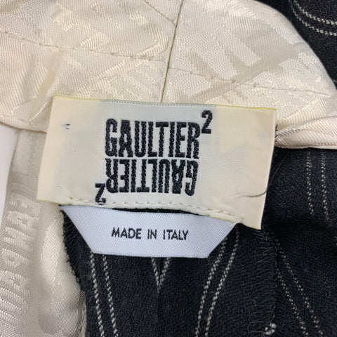 GAULTIER2 Size M Black White Stripe Wool Blend Skirt Overlay Dress Pants