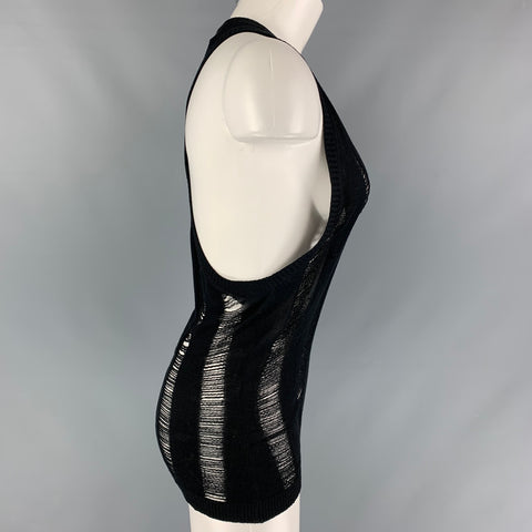 PRABAL GURUNG Size S Black Distressed Silk Tank Casual Top
