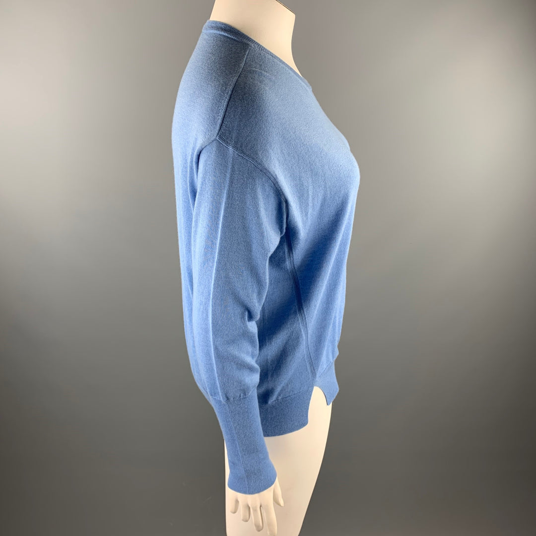 GIORGIO ARMANI Size 12 Light Blue Cashmere Slit Pullover Sweater