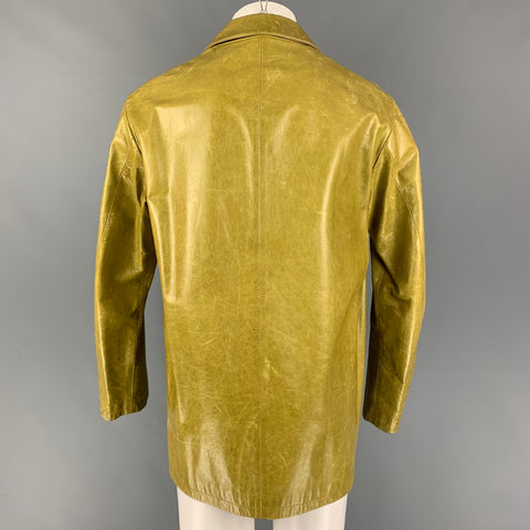 JIL SANDER Size 36 Chartreuse Distressed Leather Coat