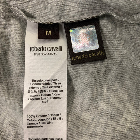 ROBERTO CAVALLI Size M Grey Brown Graphic Cotton T-shirt