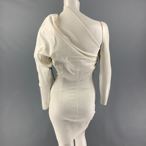 RICK OWENS Size 2 Off White Crepe Cotton Blend One-Sleeve Drape Diana Dress