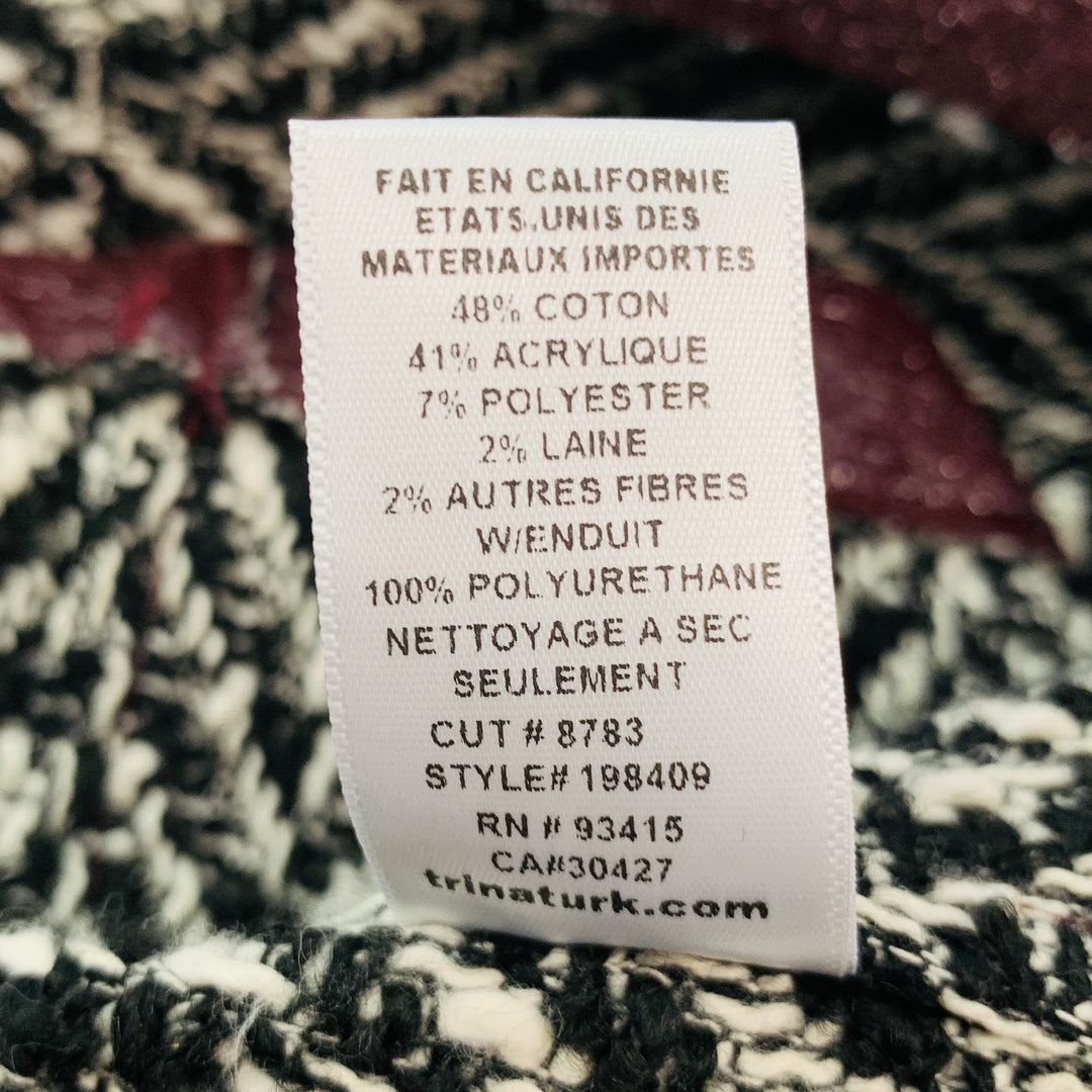 TRINA TURK Size 2 Burgundy Black White Cotton Blend Spread Collar Coat