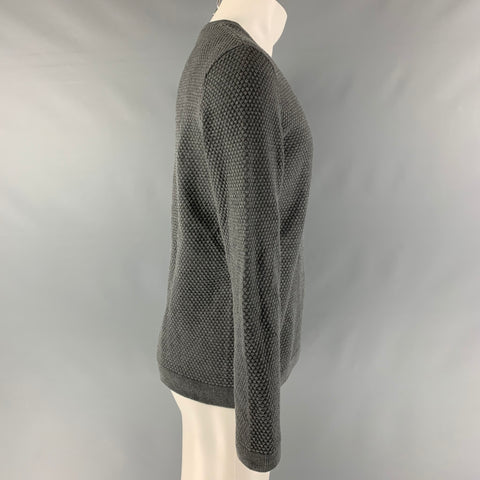 THEORY Size M Grey Waffle Knit Cotton Crew-Neck Pullover