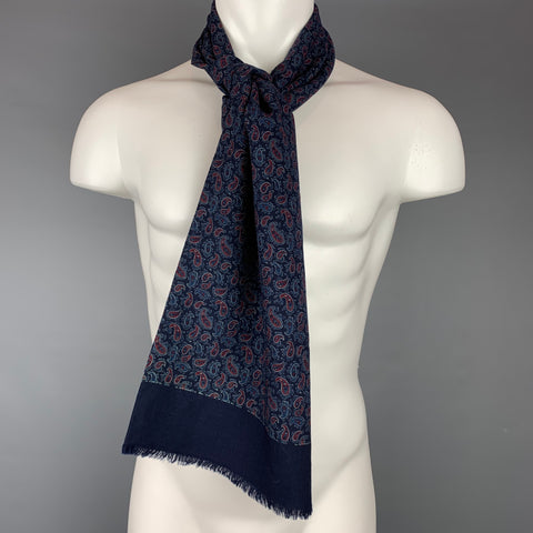 BROOKS BROTHERS Navy & Red Paisley Wool Scarf