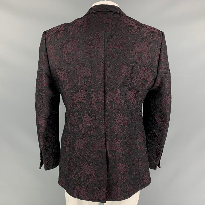 DOLCE & GABBANA Alta Sartoria Size 48 Black & Burgundy Jacquard Cotton Blend Sport Coat
