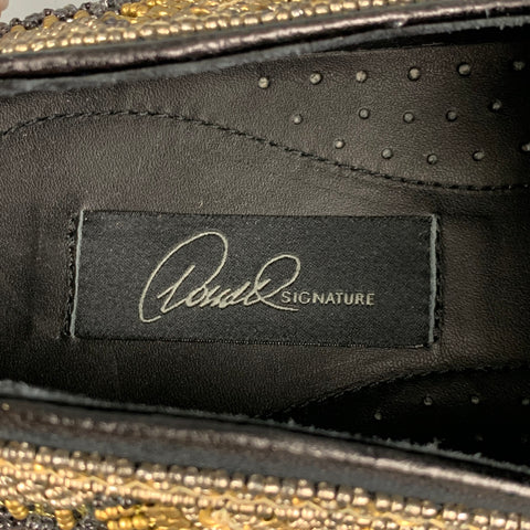 DONALD J PLINER Size 9 Black Silver Gold Beaded Leather Slip On Loafers