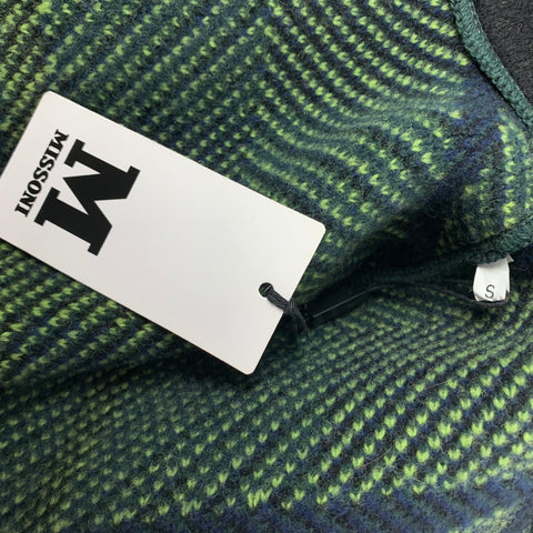 M MISSONI Size S Green & Back Knitted Plaid Virgin Wool Oversized Coat
