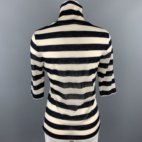 MAX MARA Size L Black & White Knitted Stripe Turtleneck Pullover
