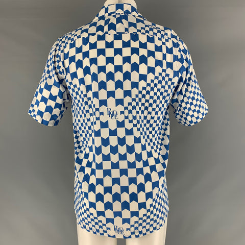RHUDE Size XS Blue White Checkered Rayon Short Sleeve Shirt