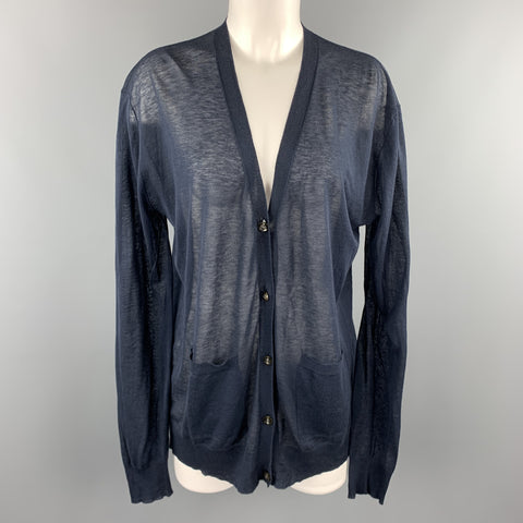DRIES VAN NOTEN Size M Navy Cotton / Cashmere Sheer Knit Cardigan