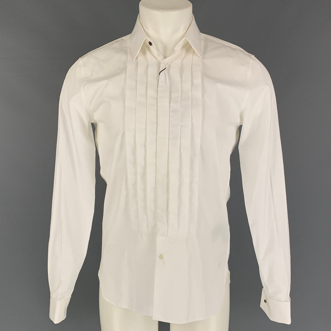 BURBERRY LONDON Size S White Cotton Tuxedo Long Sleeve Shirt