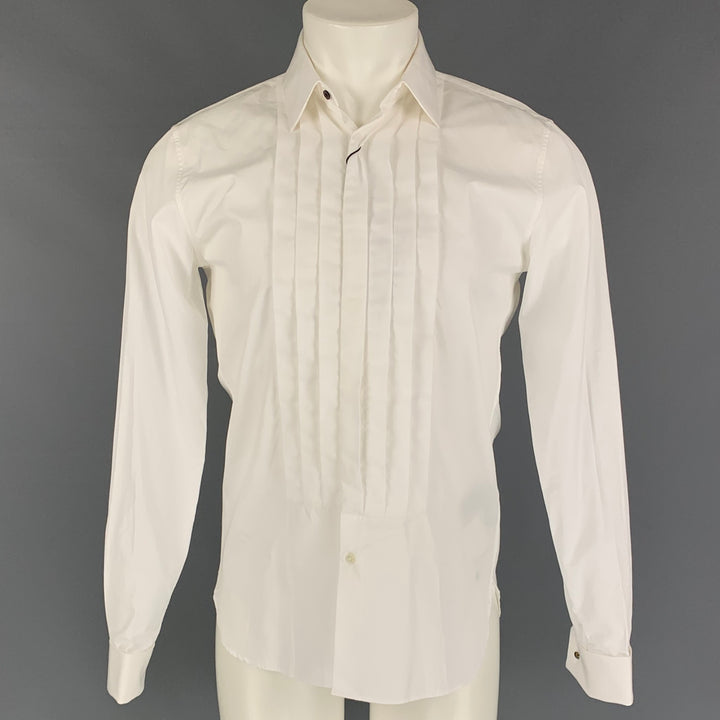BURBERRY LONDON Size S White Cotton Tuxedo Long Sleeve Shirt