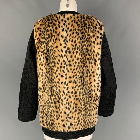 DRIES VAN NOTEN Size 4 Black Beige Faux Fur Quilted Vantom Jacket