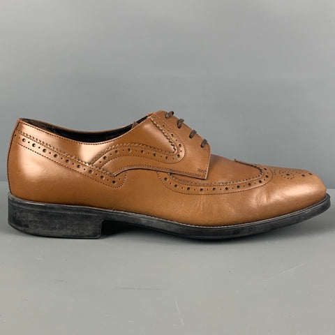 SALVATORE FERRAGAMO Size 10.5 Brown Tan Perforated Leather Wingtip Lace Up Shoes