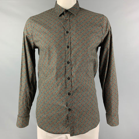SSENSE Size XL Olive and Burgundy Print Cotton &  Elastane Long Sleeve Shirt