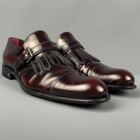 LOUIS VUITTON Size 11.5 Burgundy Antique Leather Monk Strap Loafers