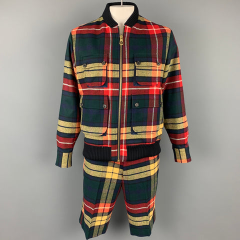 BLACK FLEECE Size 44 Multi-Color Plaid Wool Zip Up Jacket & Shorts Set
