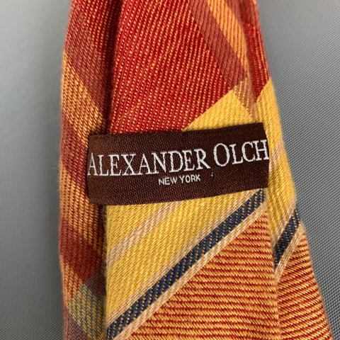 ALEXANDER OLCH Orange & Brown Plaid Linen Tie