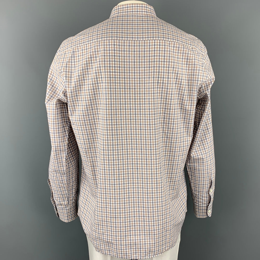 ERMENEGILDO ZEGNA Size XL White & Grey Checkered Cotton Long Sleeve Shirt