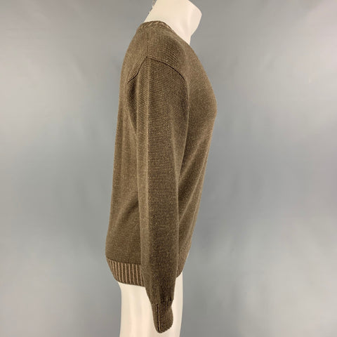 INIS MEAIN Size M Olive Knit Alpaca Silk V-Neck Pullover