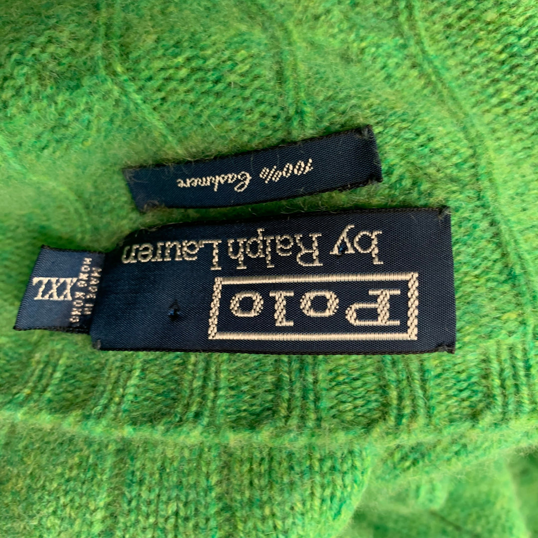 RALPH LAUREN Size XXL Green Cable Knit Cashmere Crew-Neck Sweater