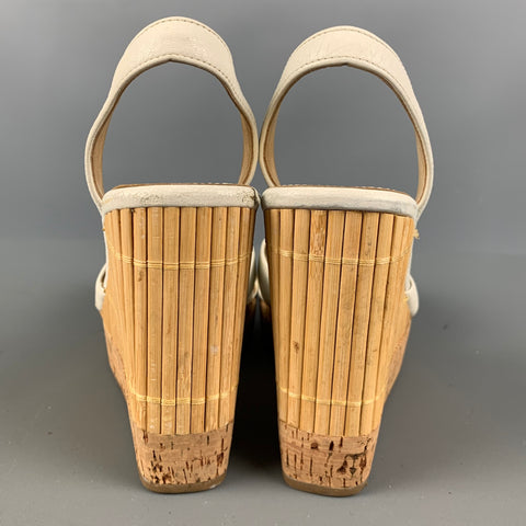PRADA Size 6 Cream Beige Bamboo Leather Slingback Sandals