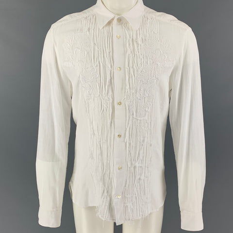 D&G by DOLCE & GABBANA Size M White Embroidery Cotton Long Sleeve Shirt