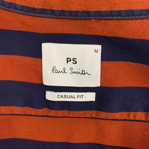 PAUL SMITH Size M Rust Navy Stripe Viscose Blend Short Sleeve Shirt
