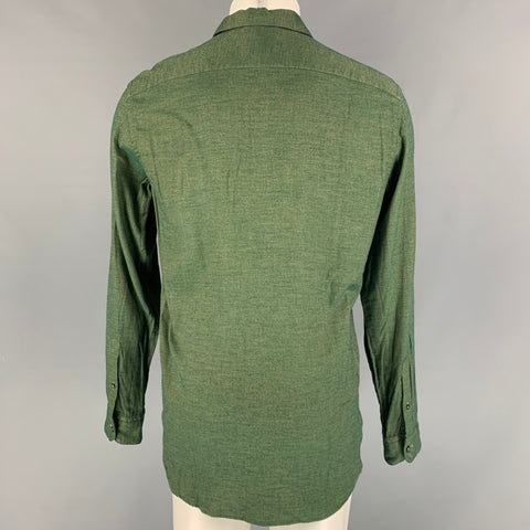 ERMENEGILDO ZEGNA Size M Green &  Yellow Textured Cotton Long Sleeve Shirt