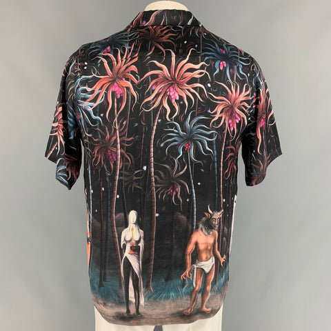 ENDLESS JOY Size XL Multi-Color Print Silk Camp Short Sleeve Shirt