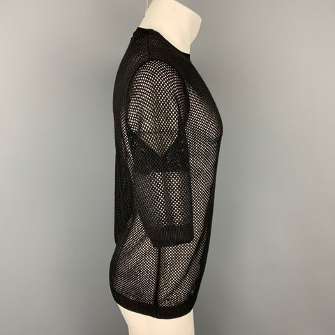 DRIES VAN NOTEN Size S Black Mesh Cotton Crew-Neck T-shirt
