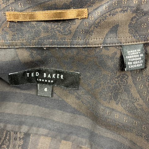 TED BAKER Size L Brown Black Stripe Cotton French Cuff Long Sleeve Shirt