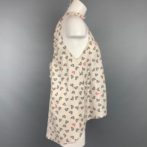 HELLESSY Size 2 Cream & Black Crepe Floral Silk Sleeveless Blouse