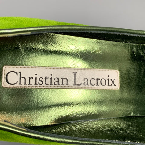 CHRISTIAN LACROIX Size 8 Green Two Toned Suede Bow Pumps