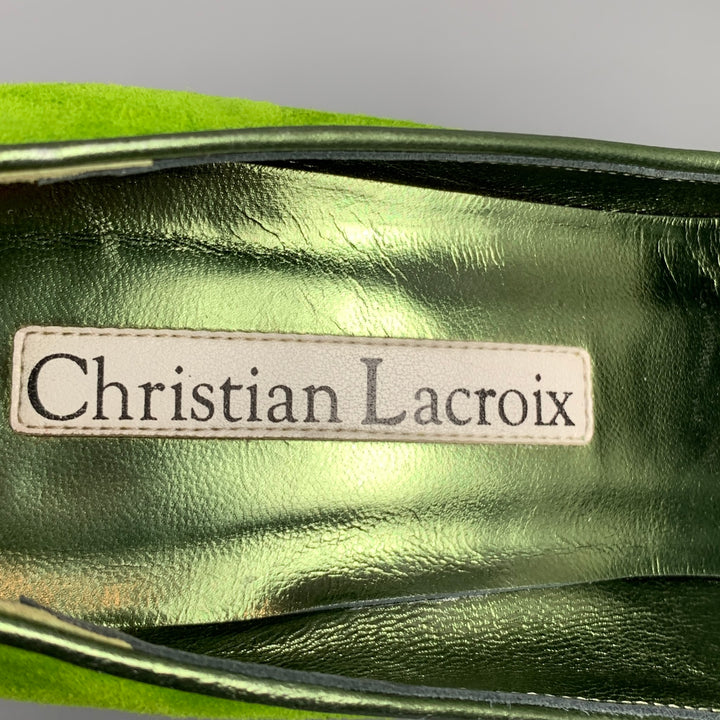 CHRISTIAN LACROIX Talla 8 Zapatos de tacón con lazo de ante en dos tonos verdes