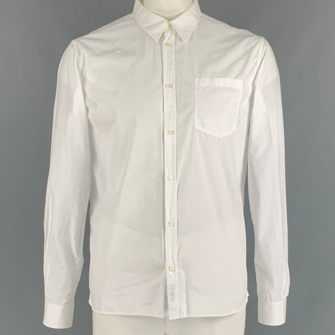 NORSE PROJECTS Talla XL Camisa de manga larga de algodón liso blanco con un bolsillo