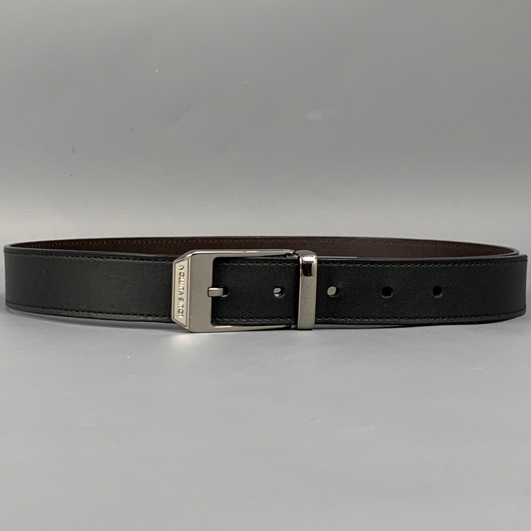 LOUIS VUITTON Size 34 Black & Brown Reversible Leather Belt