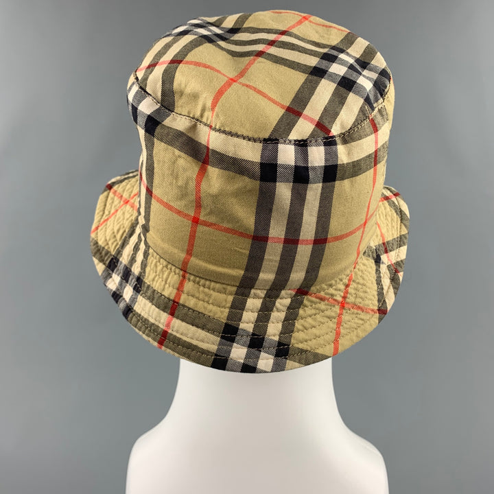 BURBERRY LONDON Beige Plaid Cotton Reversible Bucket Hat