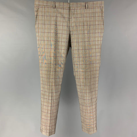 ETRO Size 36 Grey Black Plaid Wool Blend Zip Fly Dress Pants