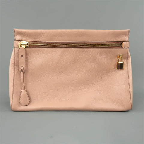 TOM FORD Nude Textured Leather Gold Padlock ALIX Clutch Handbag
