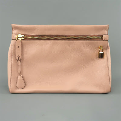 TOM FORD Nude Textured Leather Gold Padlock ALIX Clutch Handbag